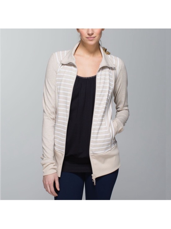 lululemon athletica Jackets & Blazers - lululemon athletica Beige Striped Bomber Jacket size 10